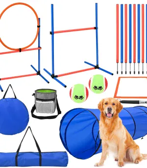 Prekážková dráha do záhrady, slalomové tyče, tunel, skok cez obruč, sada na cvičenie agility